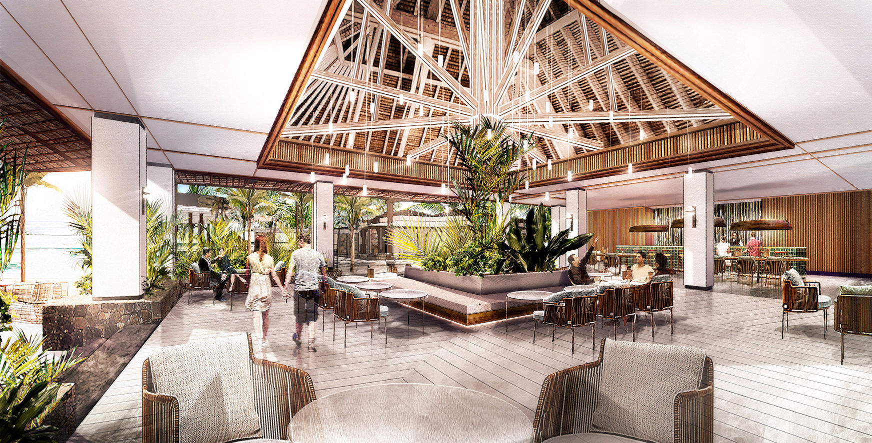 Conception intérieure du lobby du Shandrani à l’île Maurice